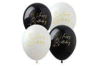 Латексні повітряні кульки 12" (30см.) 15694 "Happy Birthday корона" на білому та чорному Show 100шт.