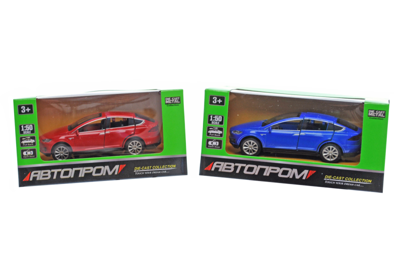 Машина металева 7873 "АВТОПРОМ",1:50 Tesla Model X,6 кольорів, коробка 12*6,5*5,5 см