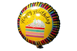 Фольгована кулька круг 14828 "Happy Birthday торт" голограма чорна  18"(45см) 1 шт.