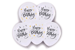 Латексні повітряні кульки "Happy Birthday" білі з срібним/золотим конфеті ТМ "Твоя Забава"  50шт