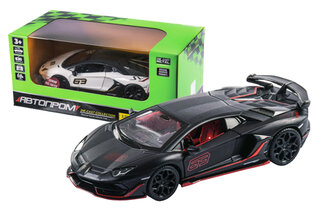 Машина металева 68472 "Автопром", 2 кольори , 1:32 Lamborghini Aventador SVJ, світло, звук, відкриваються двері,в коробці18*9*8 см
