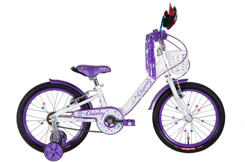 Велосипед 18" FORMULA CHERRY білий з фіолетовим +багажник для ляльок, LED-ковпачок OPS-FRK-18-107-18