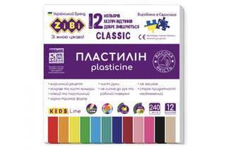 ПЛАСТИЛІН  ZIBI-6233 CLASSIC 12кольорів (240 г) 20шт