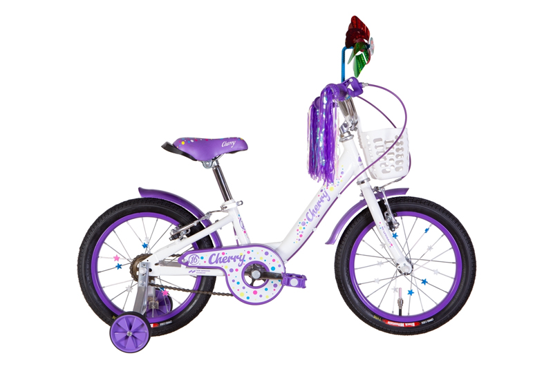 Велосипед ST 16" FORMULA CHERRY білий з фіолетовим, з крилом ST, з корзиною OPS-FRK-16-170