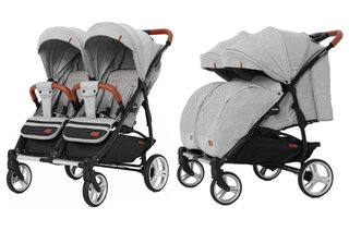 Коляска прогулянкова Connect CRL-5502 Rock Gray для двійні, в льоні + дощовик CARRELLO