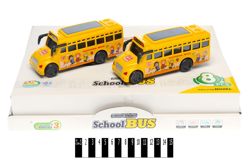 Шкільний автобус інерці. зі світлом (коробка, 8шт) 7705 (шт.)