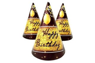 Ковпачок паперовий "Happy Birthday" чорний 20шт.