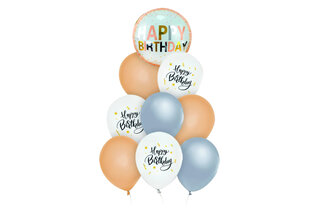 Набір з 9 повітряних кульок "Happy birthday" персиковий ТМ "Твоя Забава"