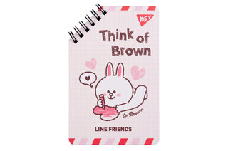 Блокнот YES 95х145 мм 60 арк. спіраль "Line Friends" Think of Brown