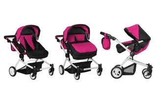 Коляска для ляльки (двійні) CARRELLO CONNECT 9651A HOT PINK з сумкою металічна, коробка 51*15*49