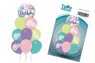 Набір з 9 повітряних кульок "Happy Birthday" макарун ТМ "Твоя Забава"
