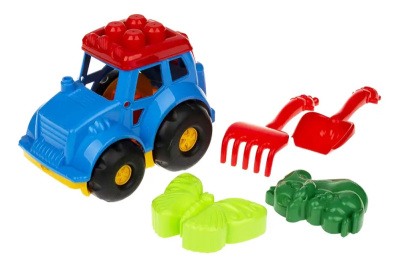 Трактор "Кузнечик" №2 з лопаткою, грабельками і 2 великі пасочки 0213 Colorplast