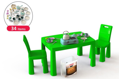 Набір Кухня дитяча 34 предмети, стіл і два стільці зелений з бірюзовим 04670/2 DOLONI