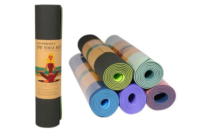 Килимок для йоги/фітнесу BT-SG-0006 двохколірний, 6 мм 183*61 см 5 кольорів, кульок