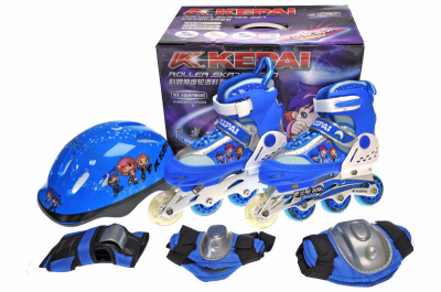 Ролики KEPAI 32-35р. сині (алюмінієва рама, PU колеса, зі світлом, шолом+захист) F1-M1/M