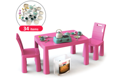 Набір Кухня дитяча 34 предмети, стіл і два стільці рожевий з бірюзовим 04670/5 DOLONI (ЗВ)