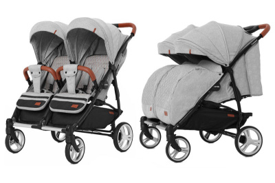 Коляска прогулянкова Connect CRL-5502 Rock Gray для двійні, в льоні + дощовик CARRELLO